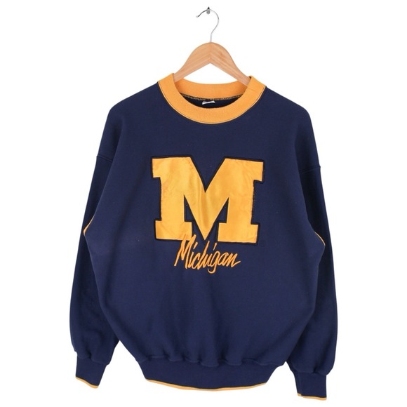 The Game Other - Vintage Michigan Wolverines Sweatshirt Big Logo Crewneck Navy Yellow Mens Large